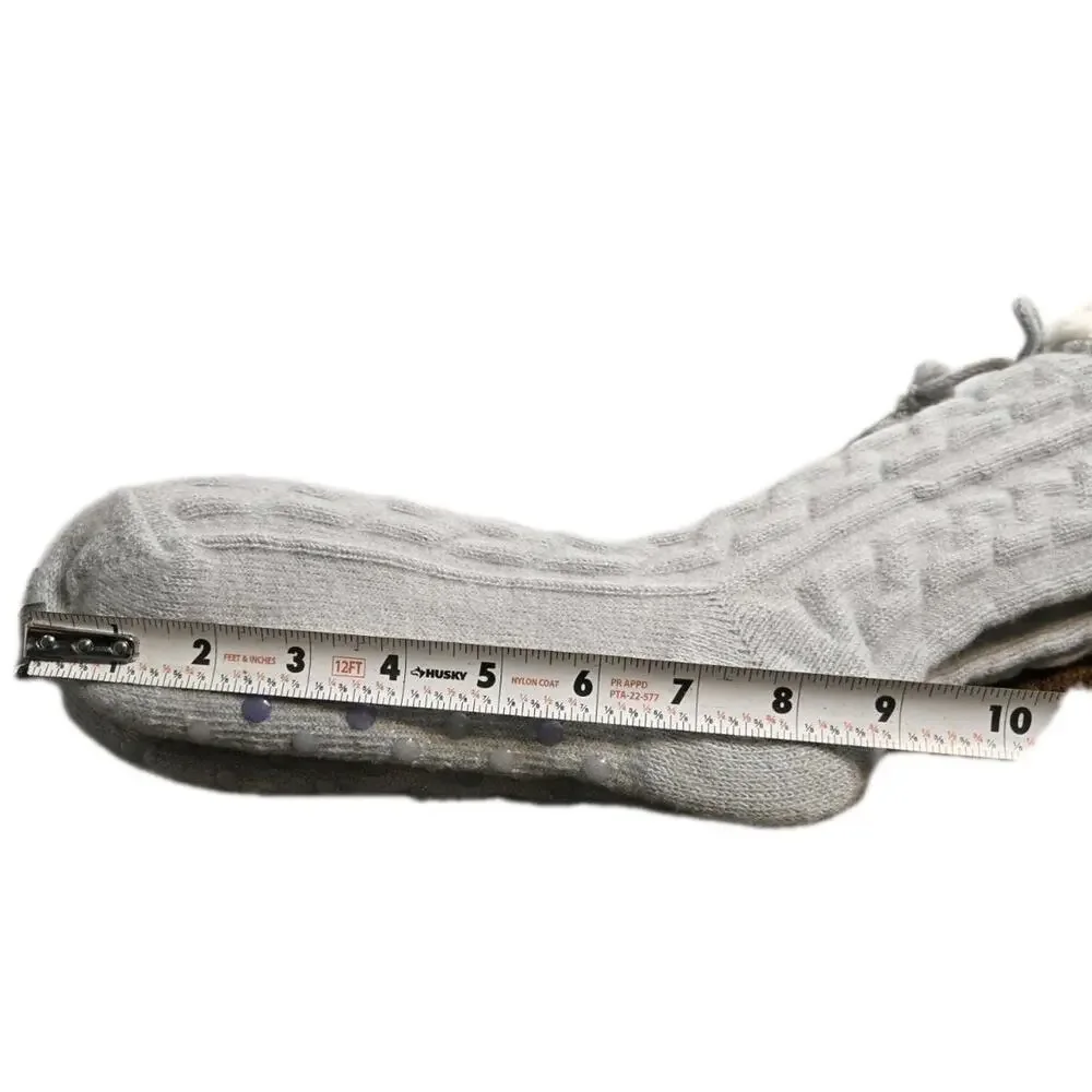 Gray Cable Knit Sherpa Lined Fuzzy House Slipper Socks Grip Cozy Warm Winter